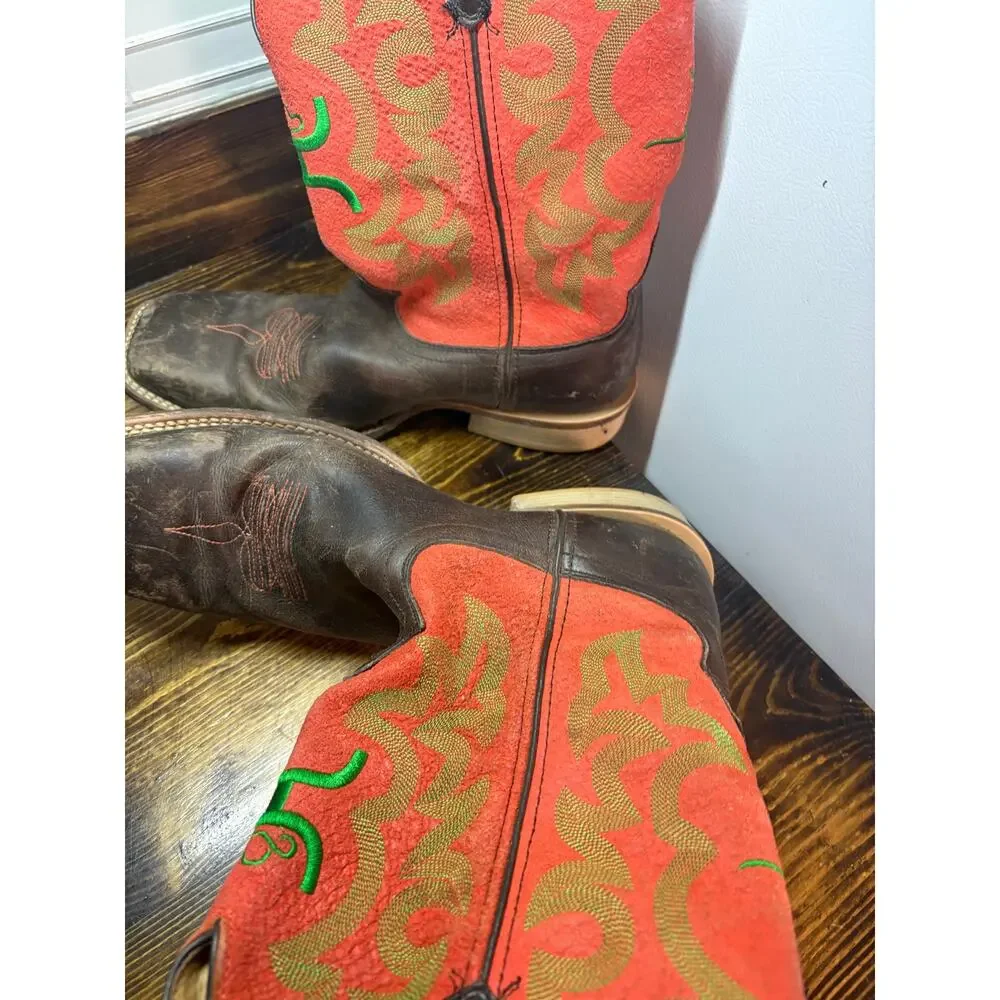 Mens Orange And‎ Brown Cowboy Boots Size 11.5